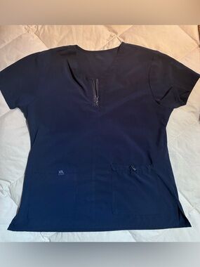 Women’s Navy Short Sleeve Scrub Top with Zip Neck